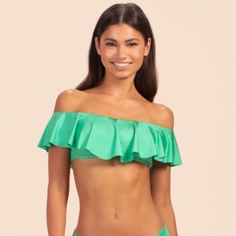 New Trina Turk Ruffle Off The Shoulder Bandeau Top swimsuit, swimwear Sz 10 - Picture 1 of 9